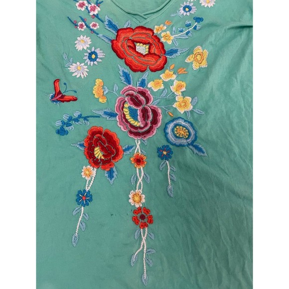 Johnny Was JW Los Angeles Green Embroidered Floral Short Sleeve T-Shirt S Small - Picture 4 of 8